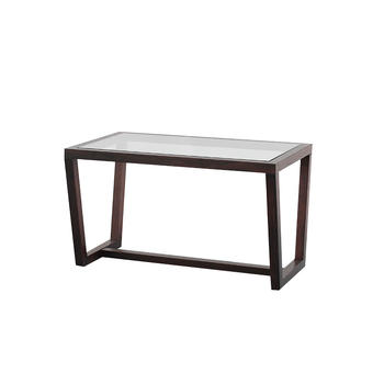 Modern design entryway console table with tempered glass top and solid oak wood base frame