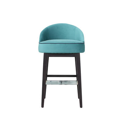 Velvet Upholstered Royal Blue Luxury Bar Stool With Backrest